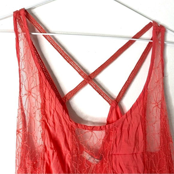 freebird Coral Peach Strappy Lace Tank Top - Picture 2 of 8